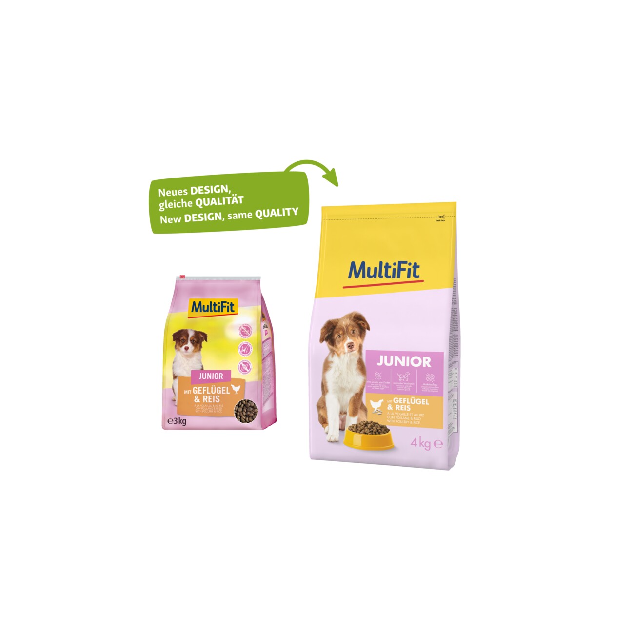 MultiFit Trockenfutter Hund Junior, mit Geflügel & Reis 4 kg