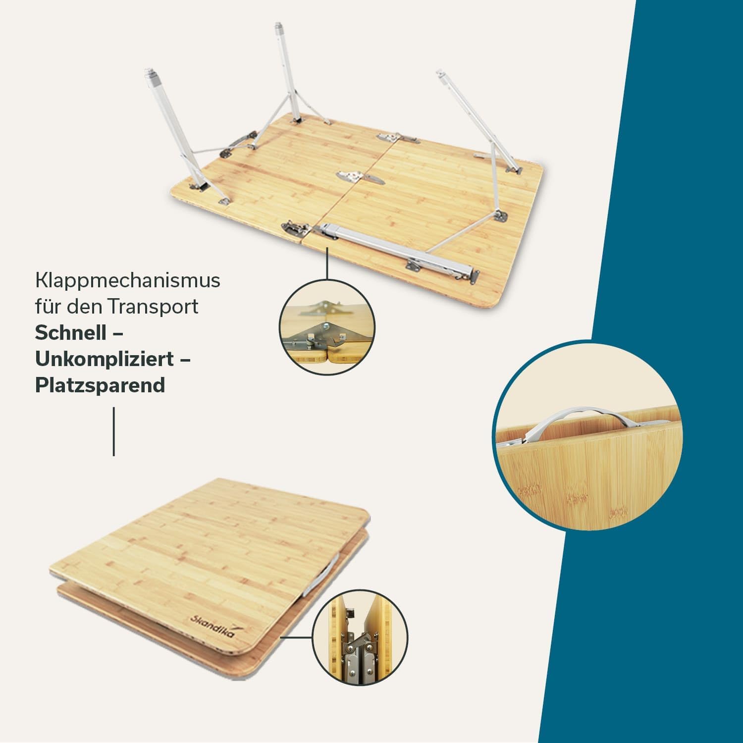 Skandika Bambus Campingtisch Tolja | Faltbarer Tisch mit Netzablage, versch. Größen, 3-Fach höhenverstellbar, Alu, Holz, wetterfest, UV-beständig | Klapptisch für Camping, Garten, Balkon