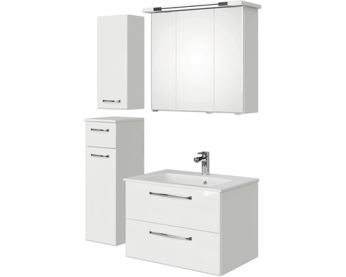 Pelipal Kumba badkamermeubelset (B x H x D 107 x 200 x 50 cm), glanzend witte fronten, 5-delige set inclusief witte mineraalstenen wastafel, badmeubel en wandkast (99.770125094)