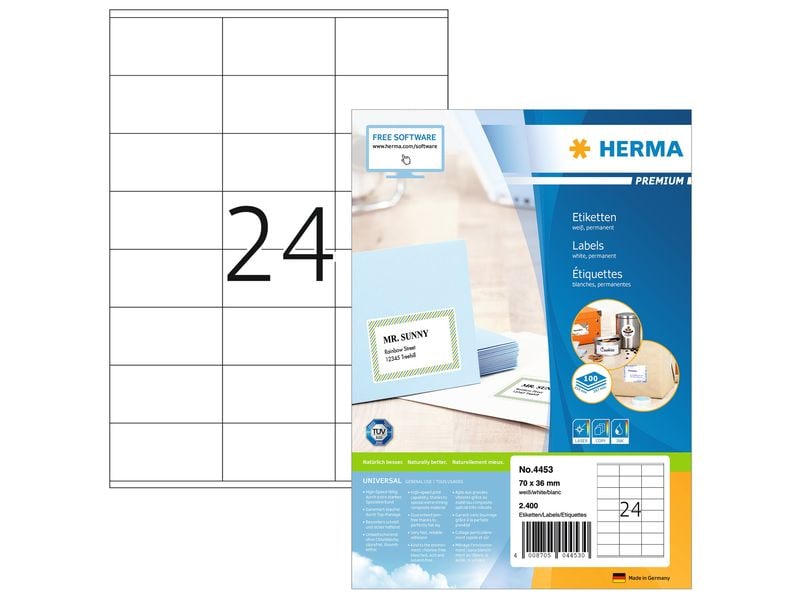 HERMA Vielzweck-Etiketten Premium A4 70 x 36 mm, Weiss Selbstklebende Etiketten