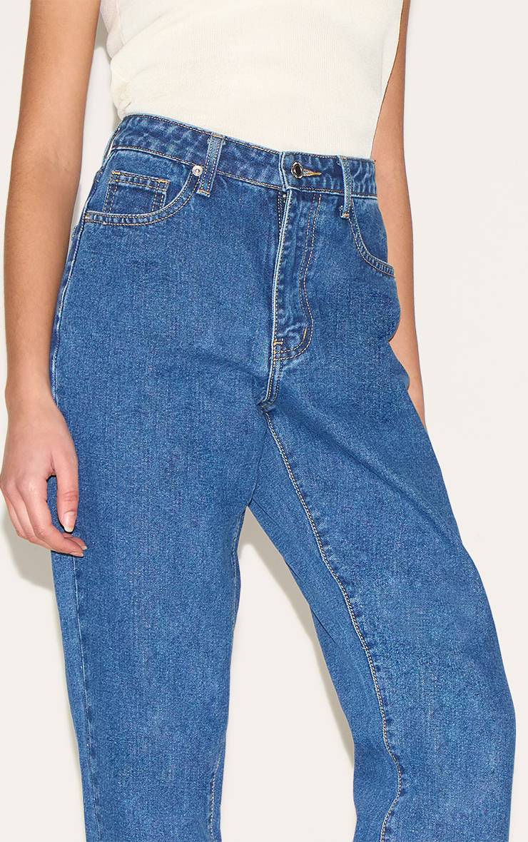 Bleu Foncé Prettylittlething Petite Jean Droit Taille Haute