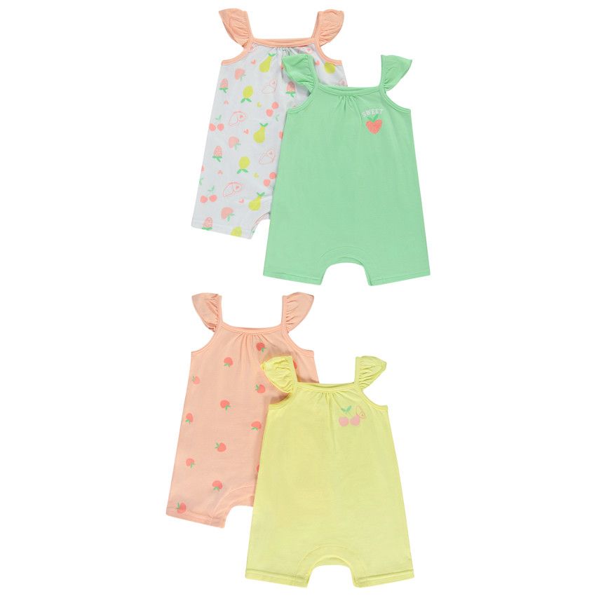 Lot de 4 combishorts fantaisie pour bébé fille - Blanc