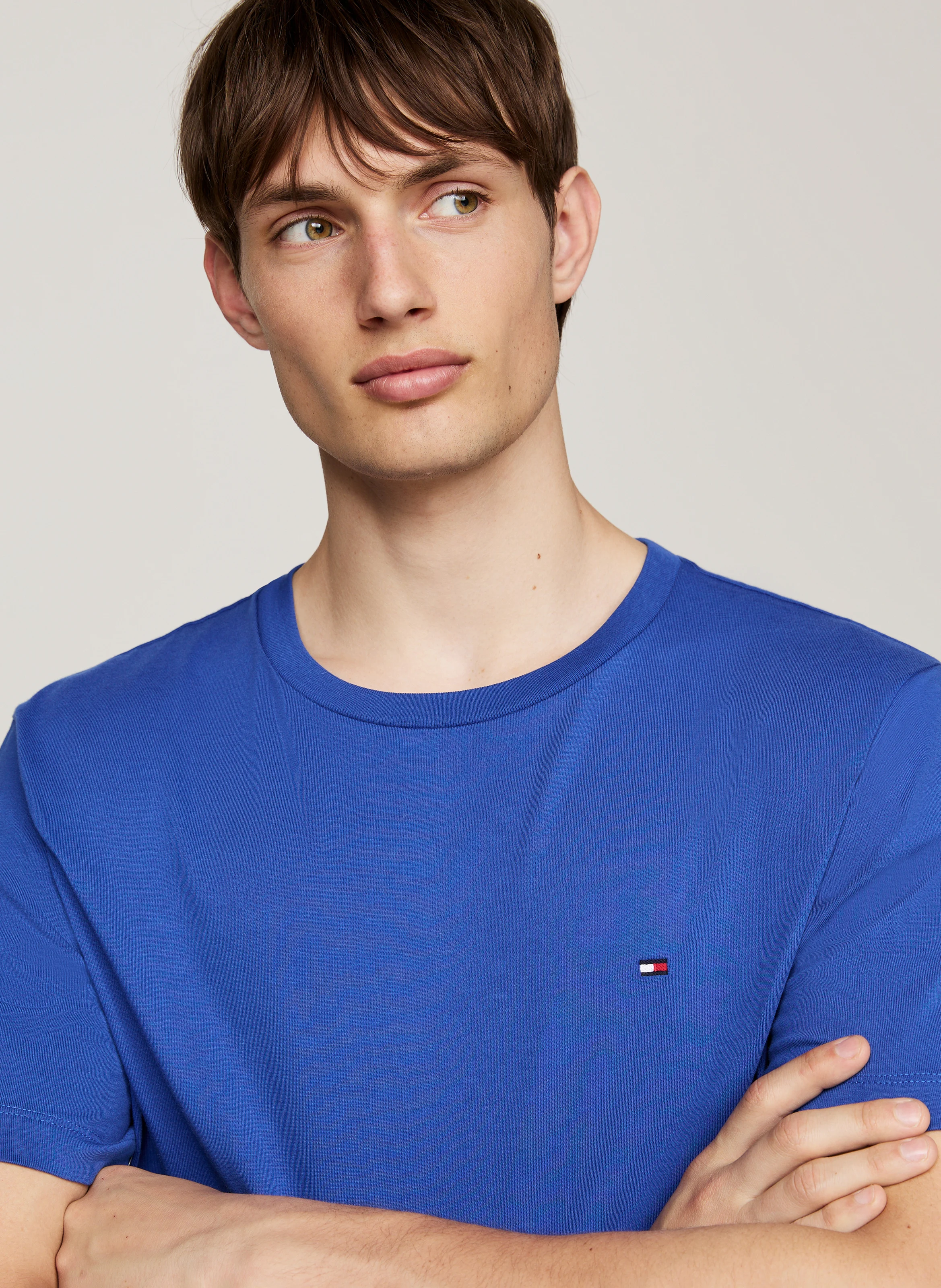 Tee-shirt col rond droit en coton | Bleu