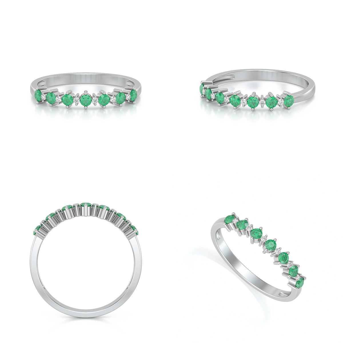 Bague ADEN Or 585 Blanc Emeraude et diamants 1.7grs