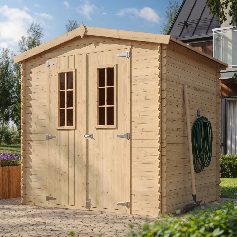 Gartenhaus Holz - Geräteschuppen Holz - Gerätehaus mit Boden Imprägnierte B216xL206xH216 cm/ 3.53 m2 - Fahrrad Schuppen - Gartenhäuser & aufbewahrung Wasserfestes Dach TIMBELA M343C+M343G