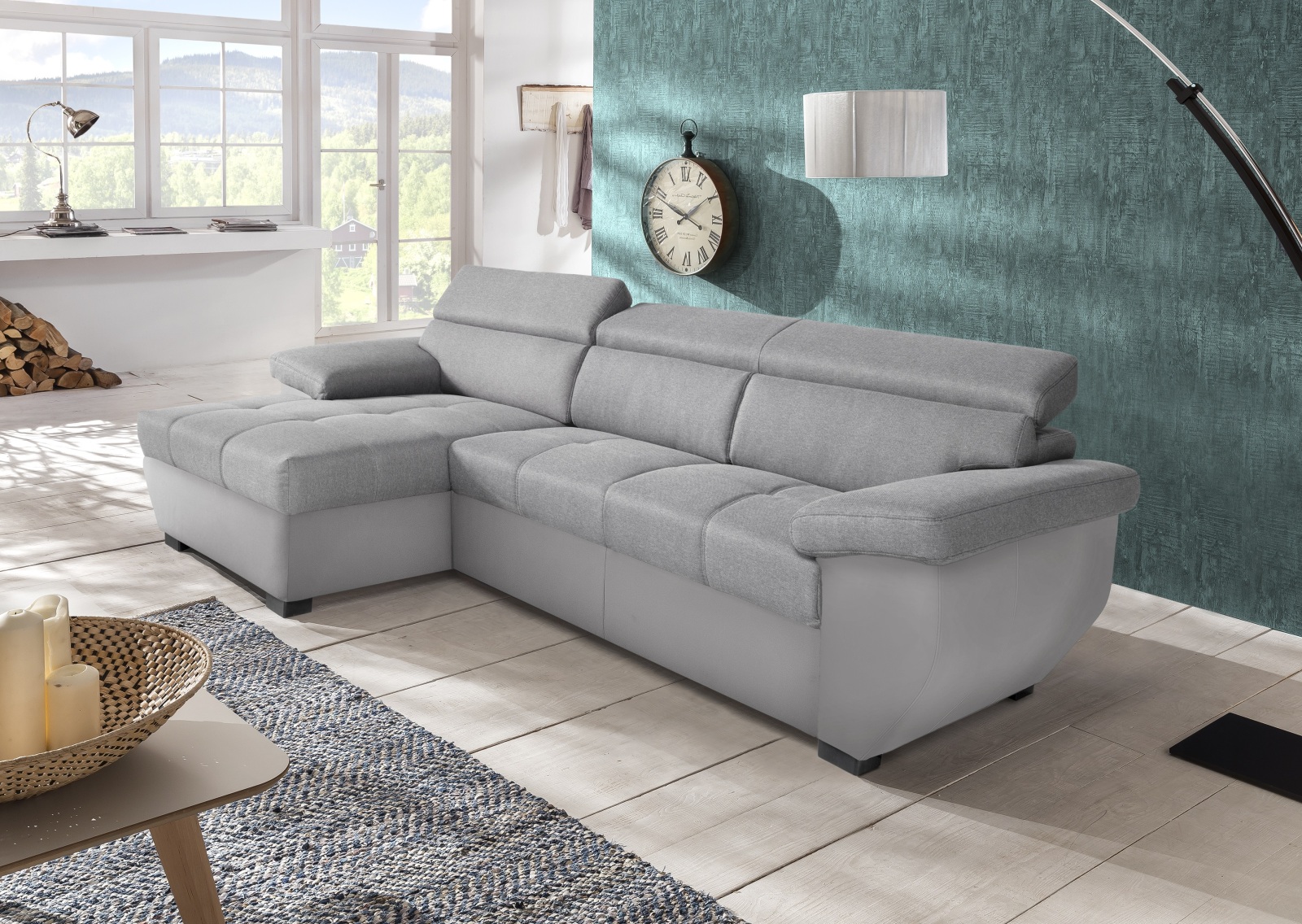 Ecksofa - grau-silber - Liegefunktion - Recamiere links