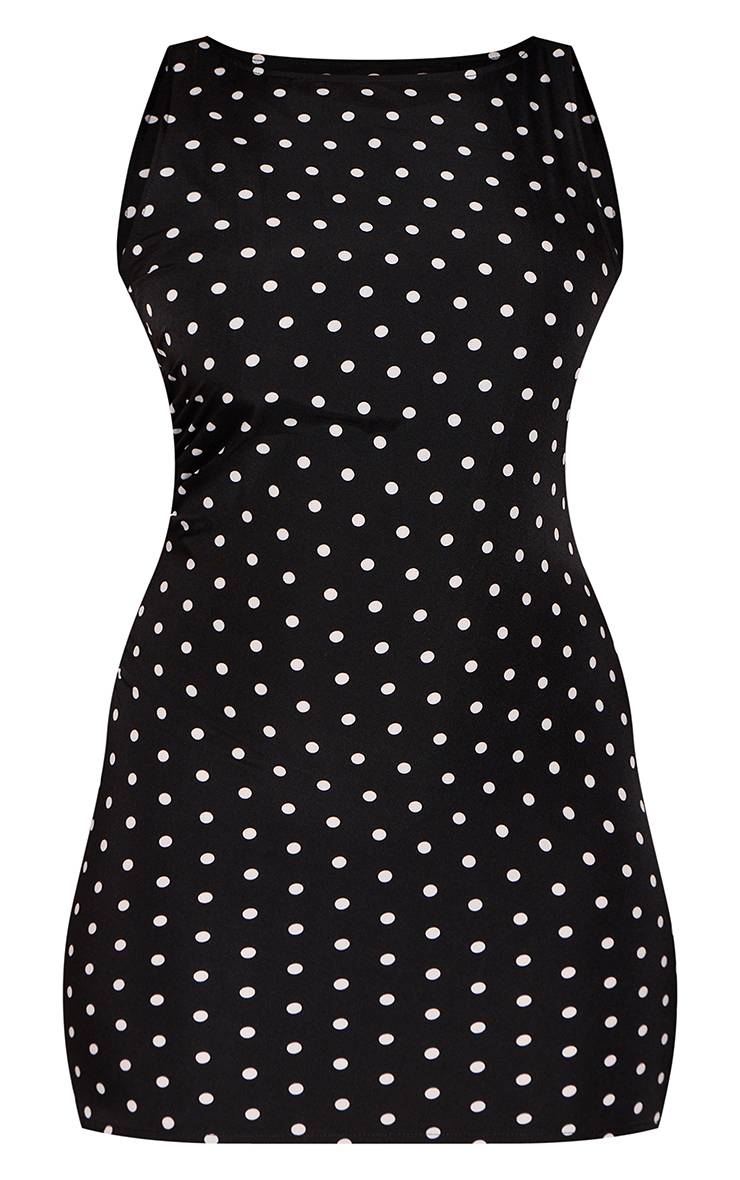 Noir Robe Mini Moulante À Col Bateau À Pois
