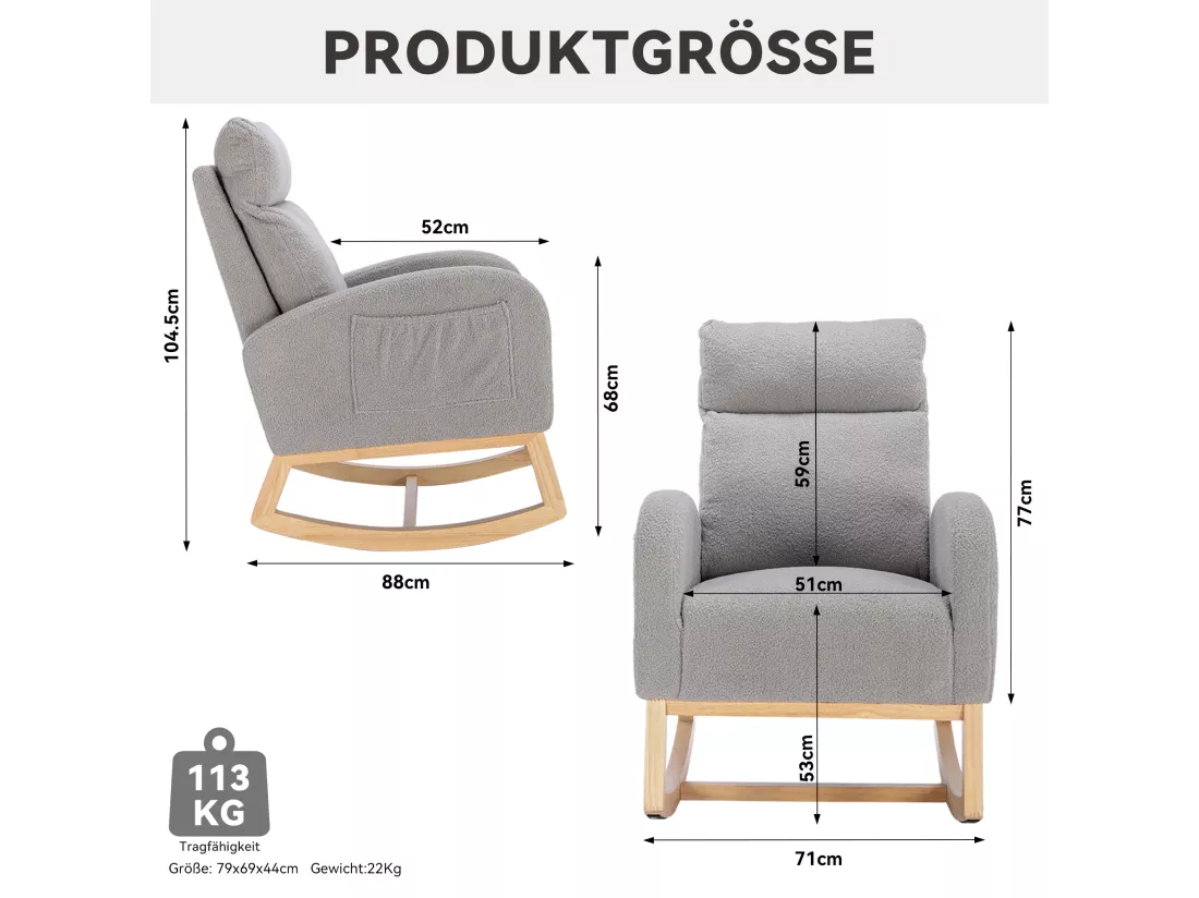 Fauteuil Teddy En Tissu Rembourré De Style Mid Century Modern Pour Salon Et Chambre à Coucher, Gris