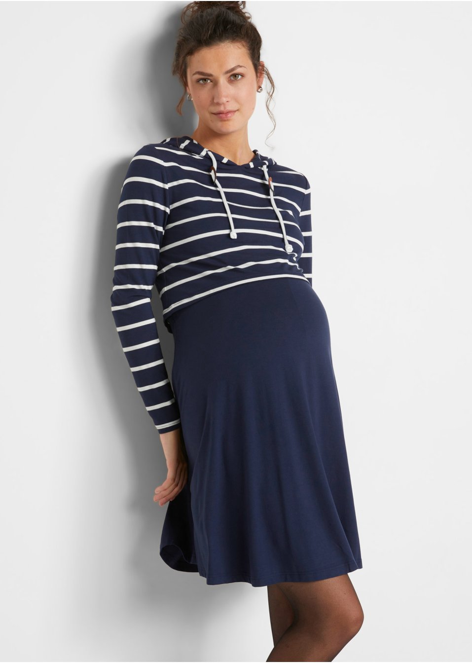 Robe de grossesse et d'allaitement avec pull à capuche en viscose