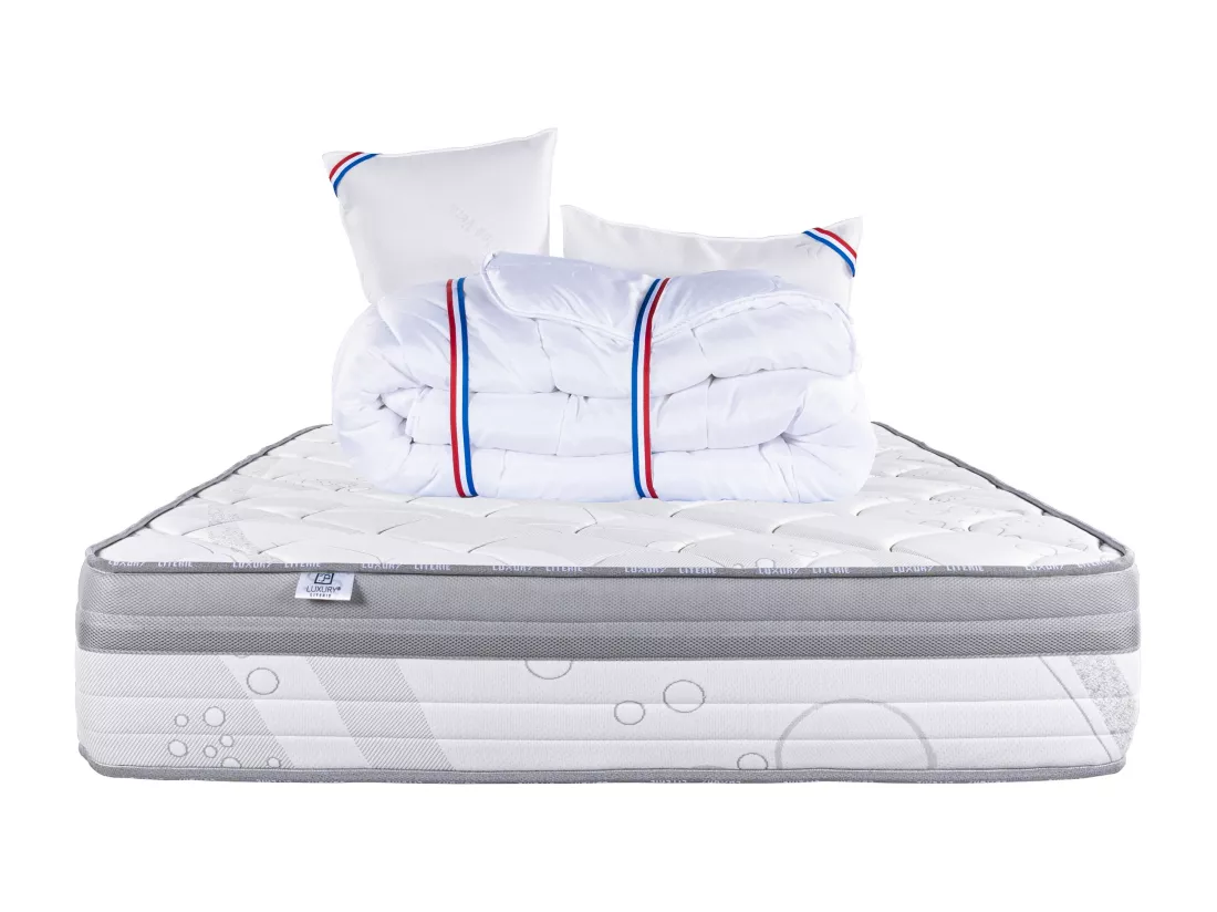 Matelas 180x200 cm, Relaxation, 26cm, Ressorts Ensachés, Soutien ferme+2 Oreillers+Couette