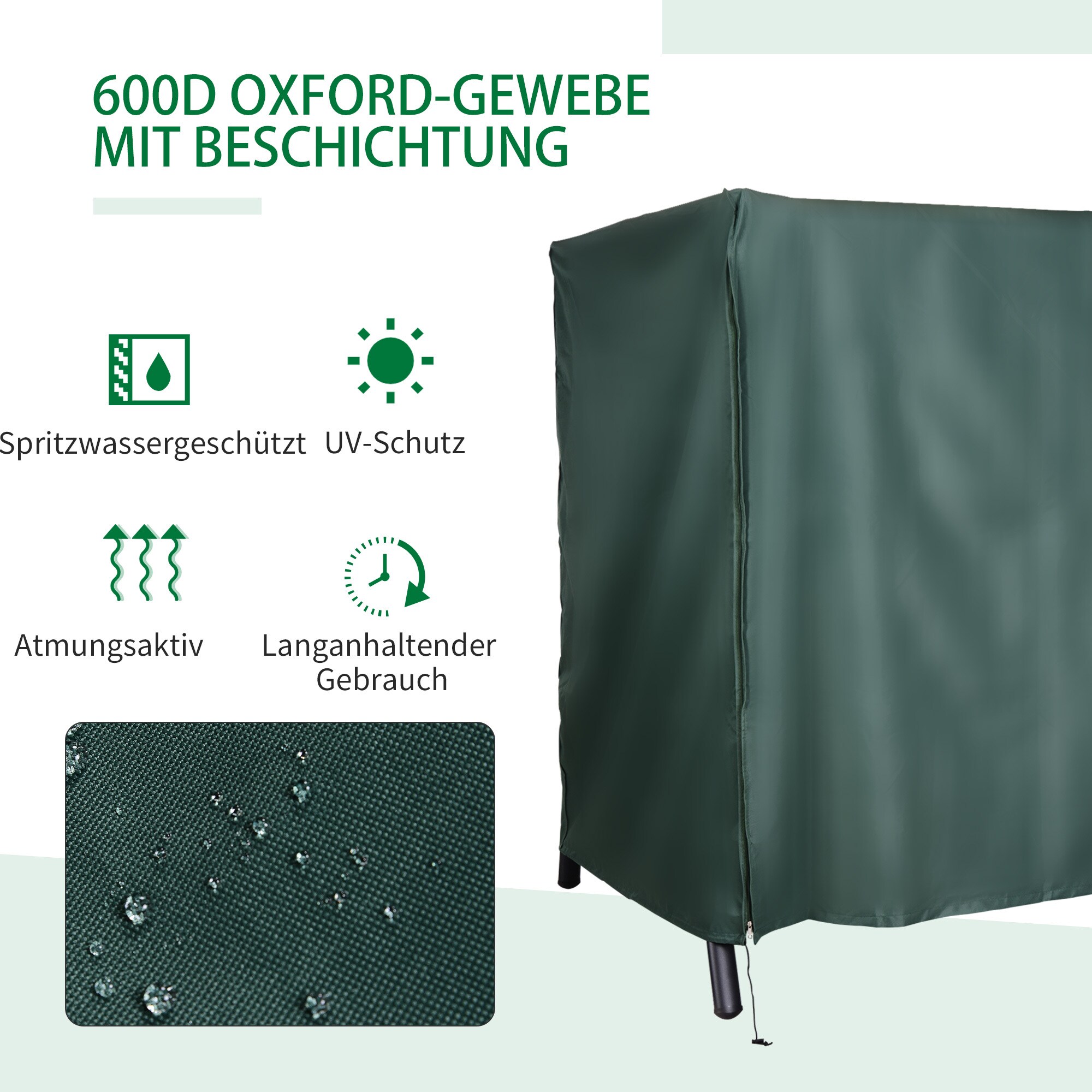Outsunny Abdeckung für Hollywoodschaukel dunkelgrün 205 x 124 x 164 cm (LxBxH)
