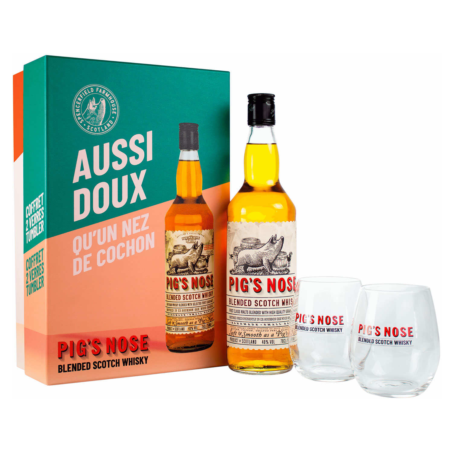 Coffret cadeau Whisky Pig's Nose 2 verres