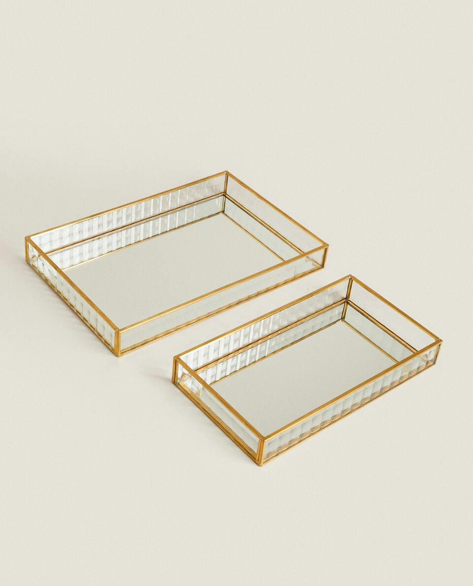 BANDEJA DECORATIVA COM BORDA DOURADA