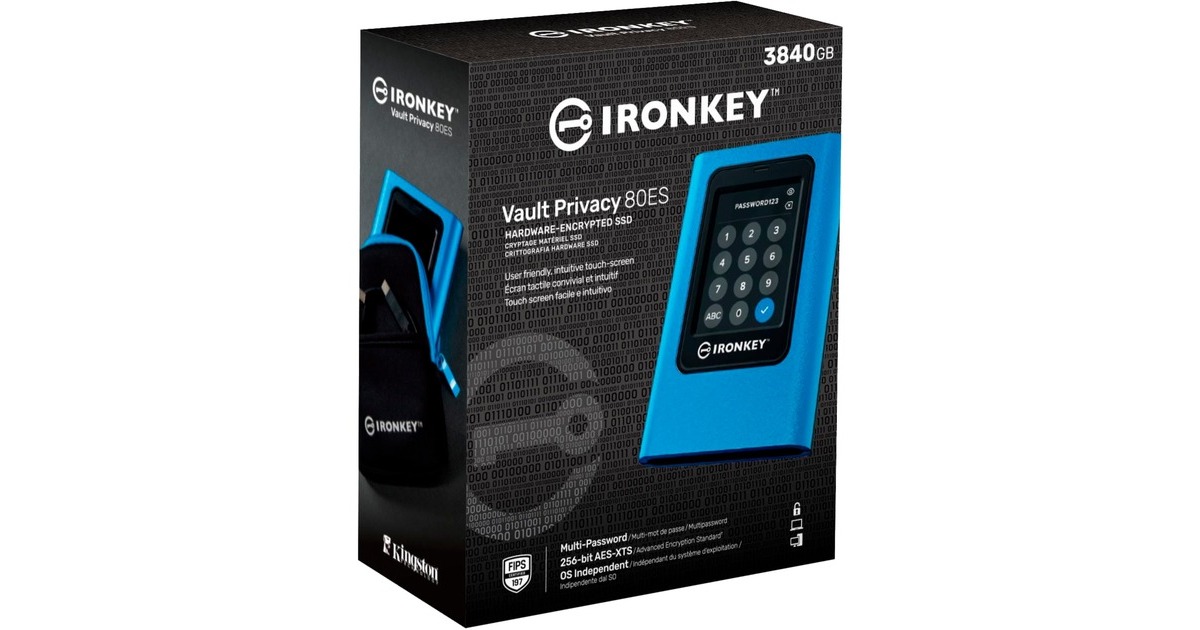 KingstonIronKey Vault Privacy 80 3.84 TB externe SSD  (Blauw/zwart, IKVP80ES/3840G, USB-C)