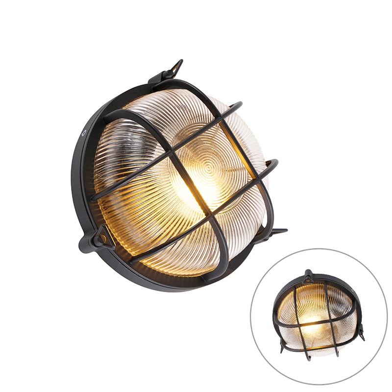 Industriële ronde wandlamp zwart IP44 - Noutica