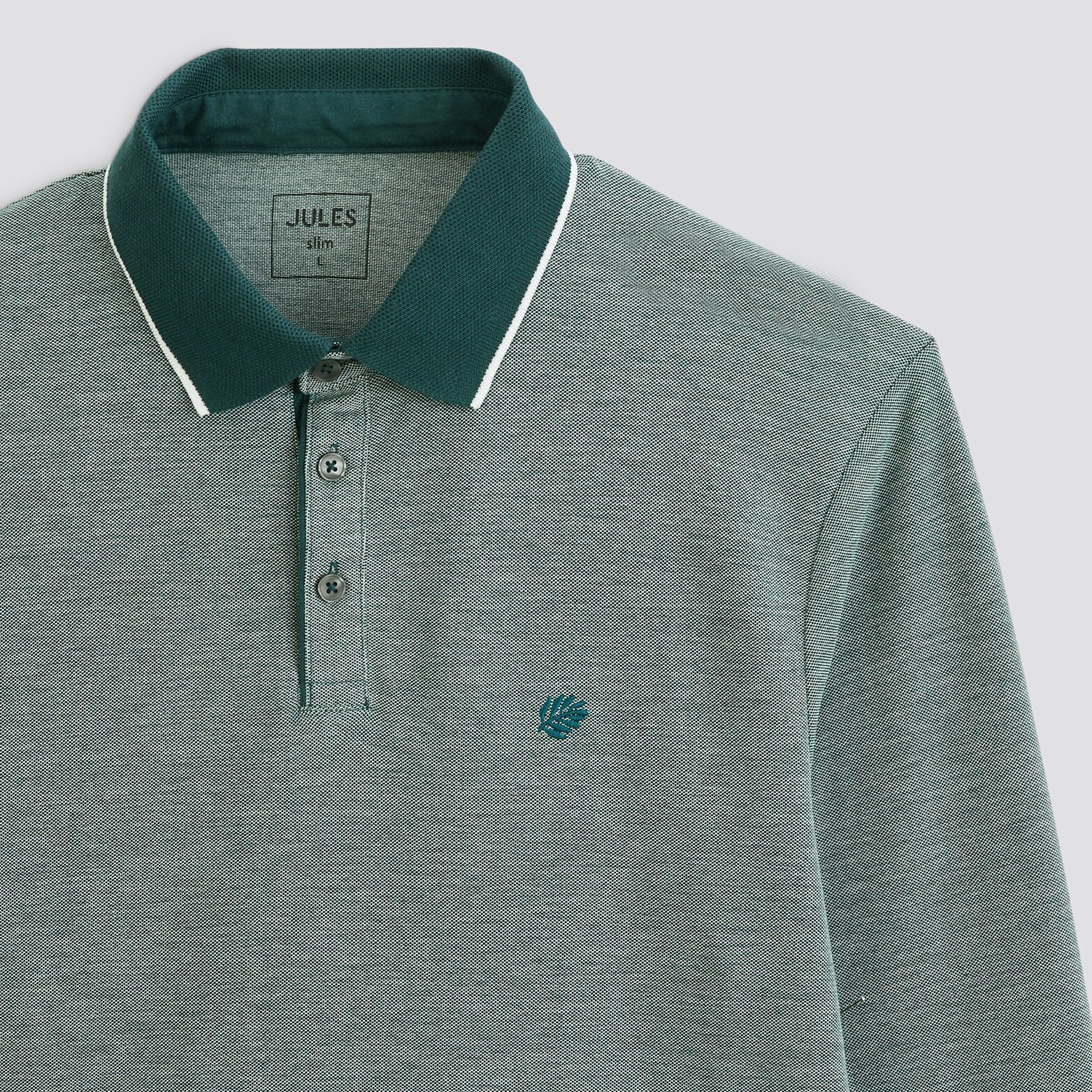 Polo manches longues piqué à col contrasté Vert
