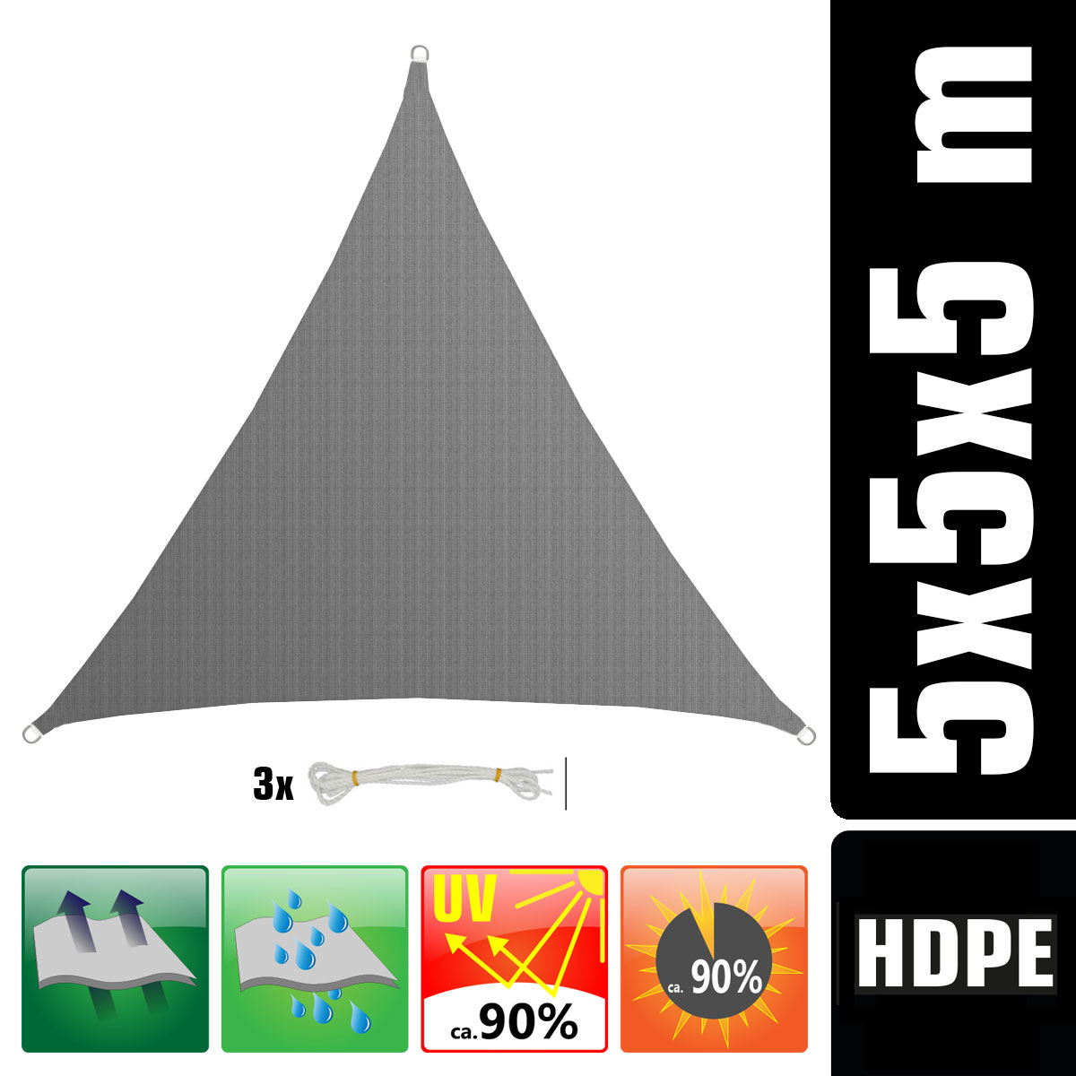 AMANKA 5x5x5 grijs luchtdoorlatende UV schaduwdoek