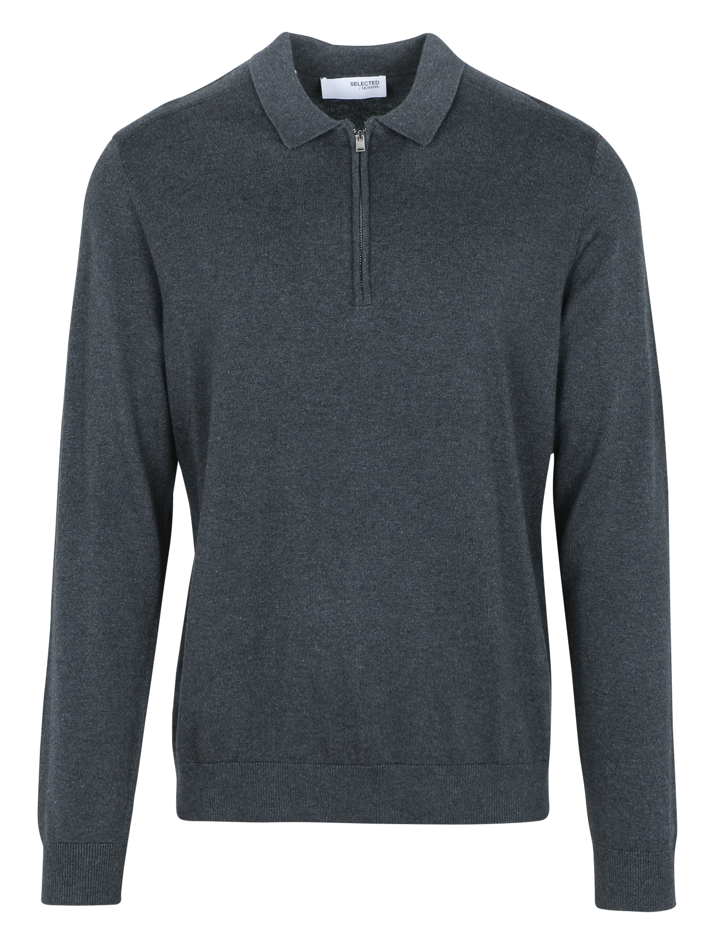 BERG - Pull droit col polo en coton | Gris