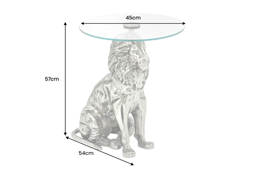 Runder Beistelltisch WILDLIFE LION 60cm silber antik Metall Glas Löwen Skulptur