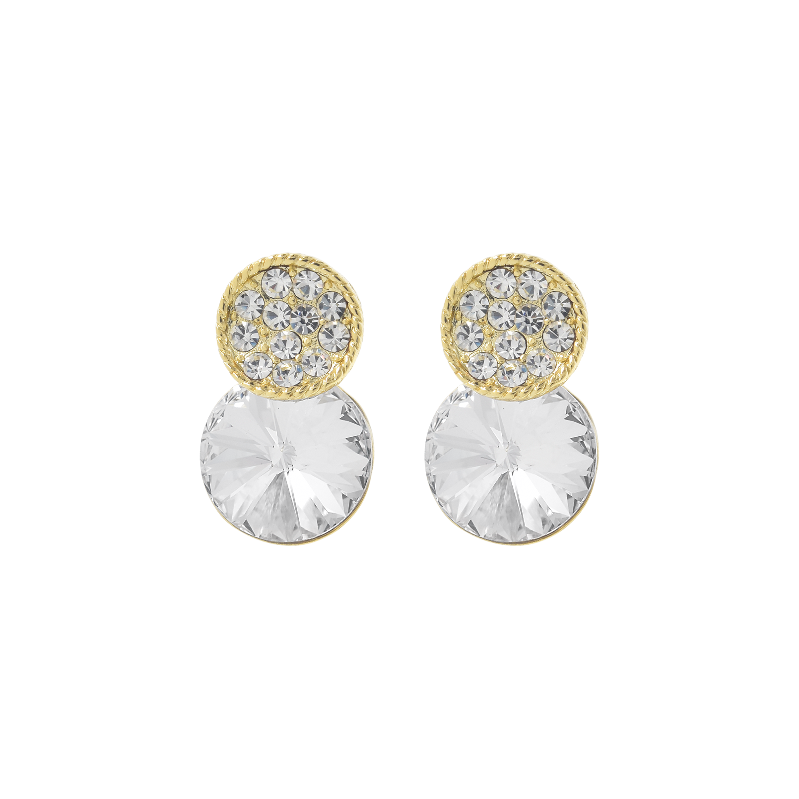 (1 Paar) 14K Gold Damen Ohrringe Ohrstecker mit Doppel Kiristall Strass Stein - Gold