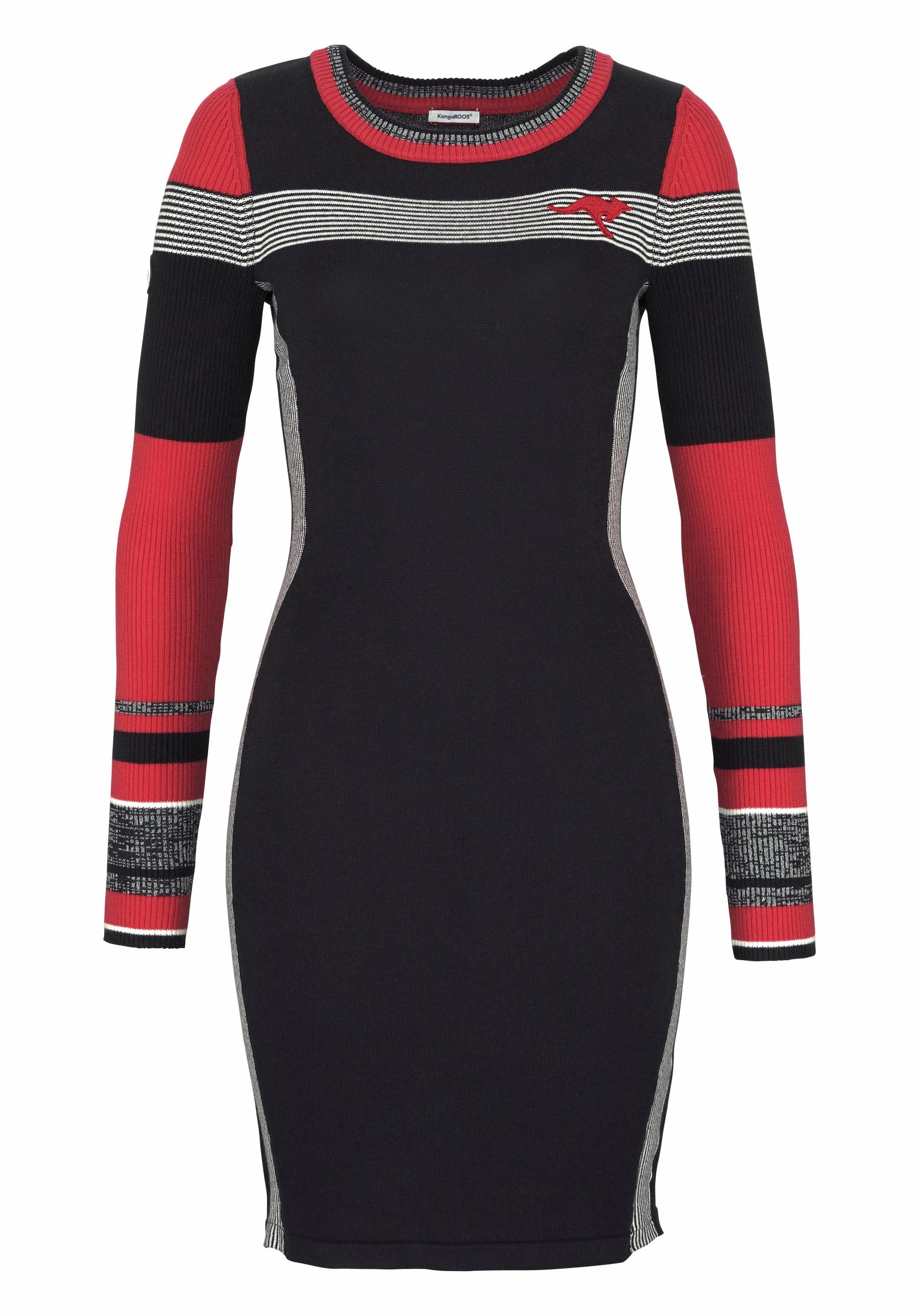 KangaROOS Strickkleid figurbetont,  lang,  sportiver Look,  aus Baumwollmix,  Langarm