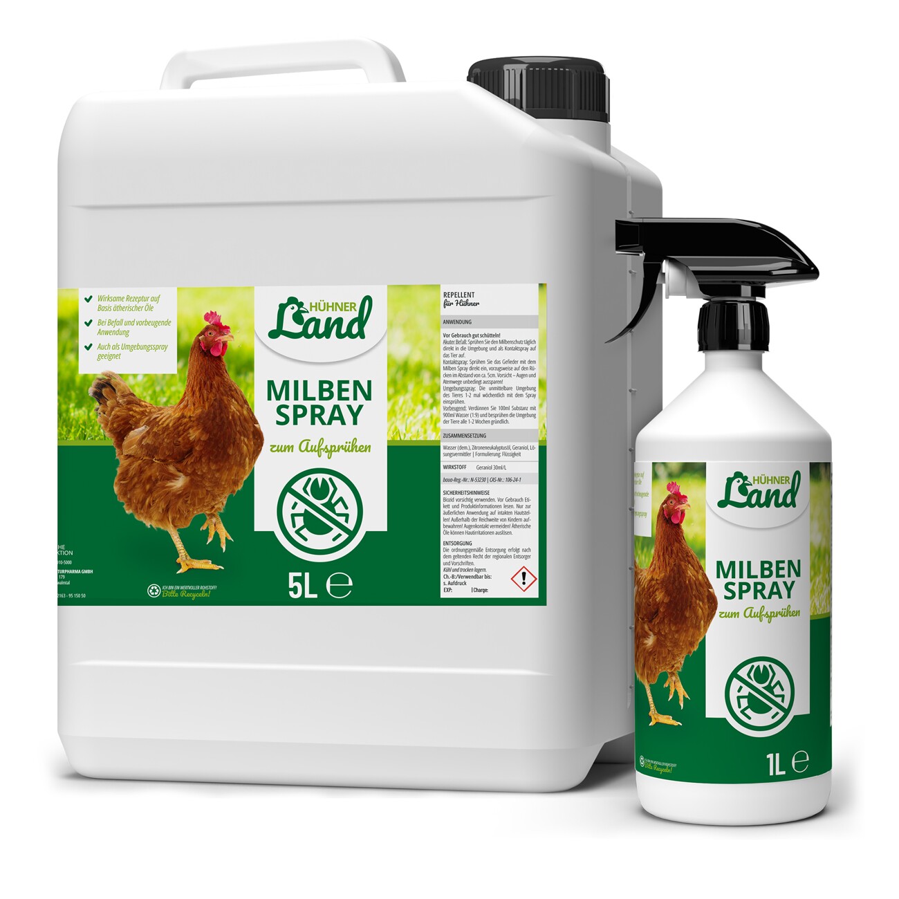 HÜHNER Land Milben Spray 5L + 1L Flasche