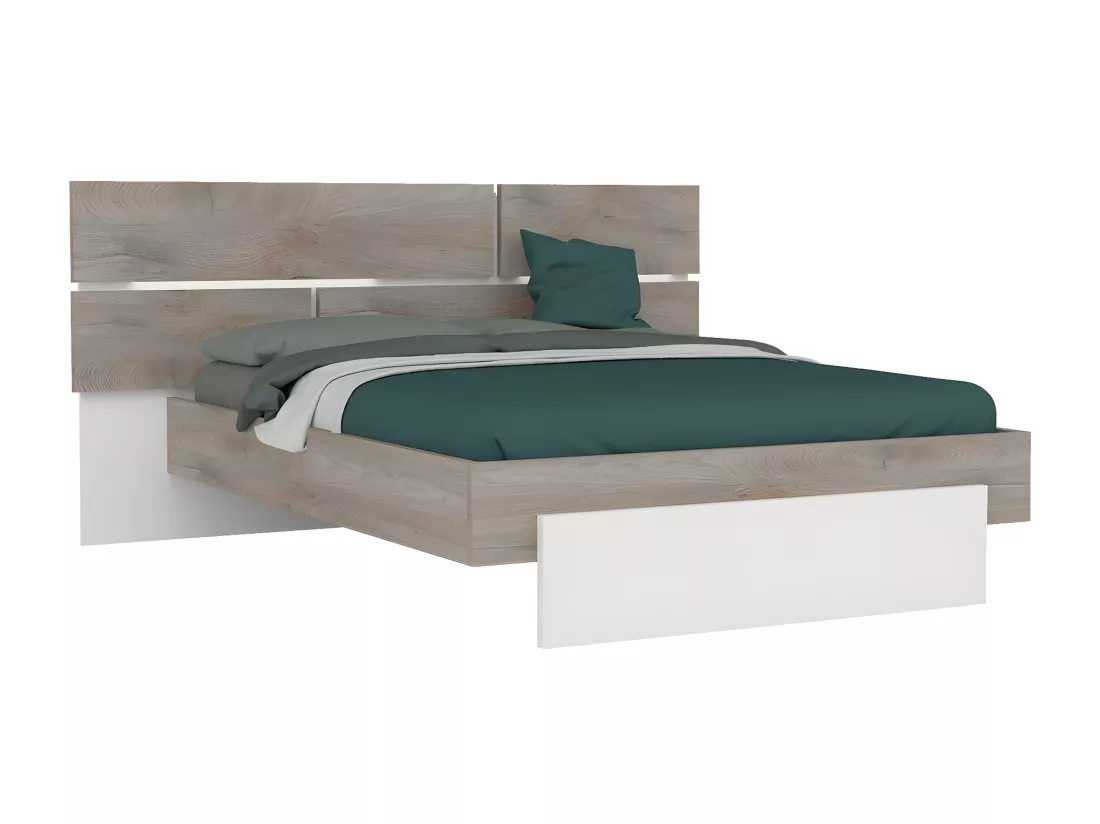 NINO LIGHT - Ensemble Lit 140x190cm avec Leds + 2 Chevets à Poser