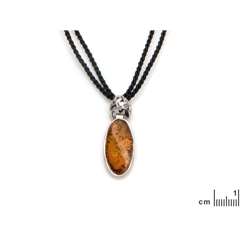 Collier cordon noir argent ambre
