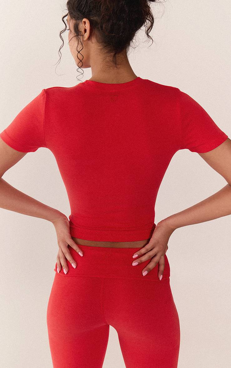 Rouge Haut Ajusté À Manches Courtes En Coton Doux