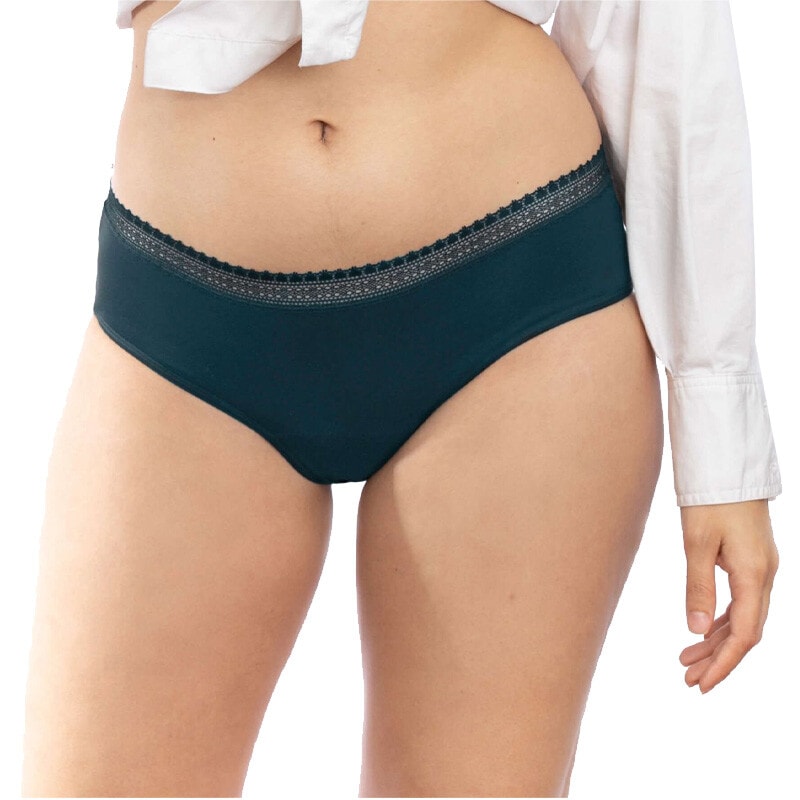 Shorty menstruel à dentelle - Coton bio - Flux moyens à abondants  - Bleu océan
