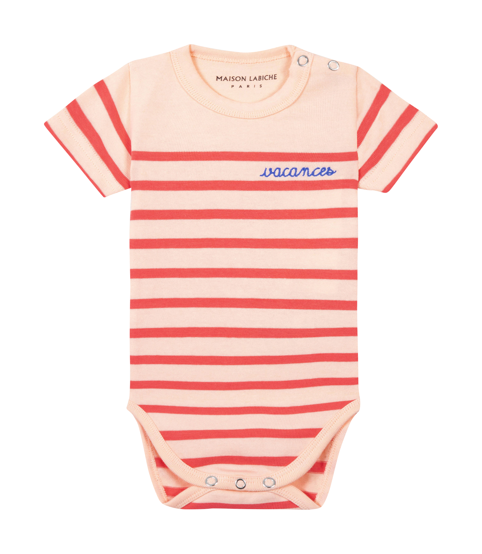 MALO VACANCES - Body col rond brodé vacances en coton bio | Rayé