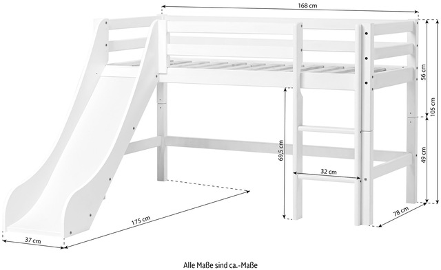 Hoppekids Hochbett »«Winter Wonderland»« Set,  70x160 mit Rutsche, Vorhang & Matratze