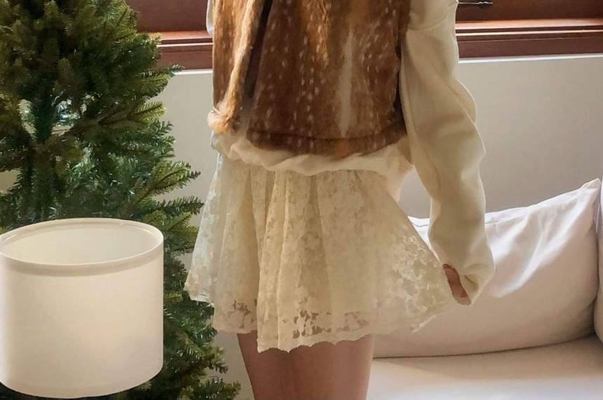 SeoulPop - Vest met capuchon en imitatiebont met hertenprint