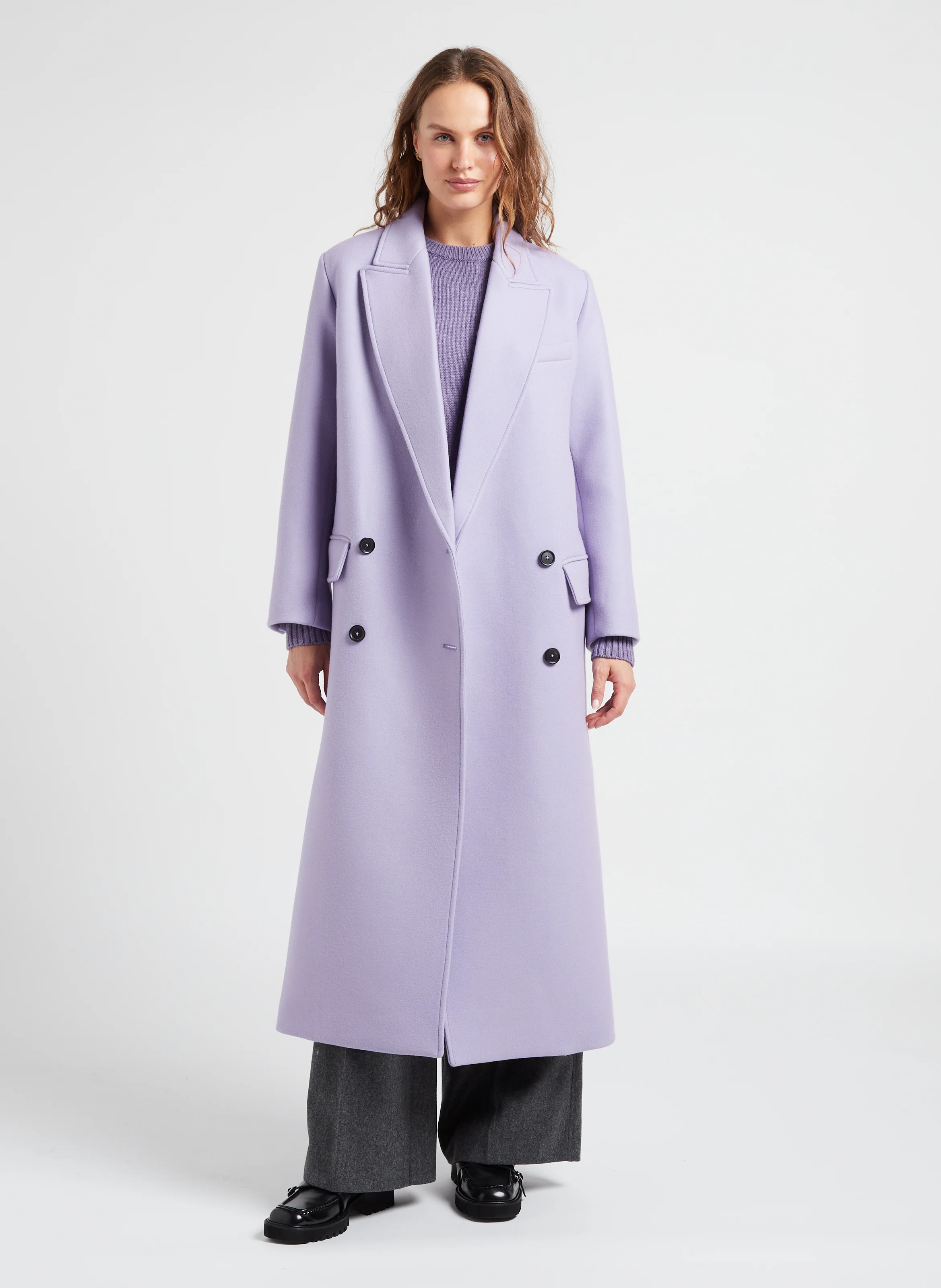 ASTRE - Manteau long col tailleur en laine vierge mélangée | Violet