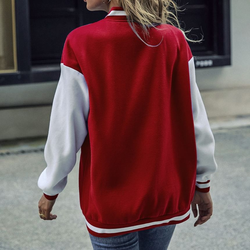 blossomgal - Color Block Baseballjack met knopen