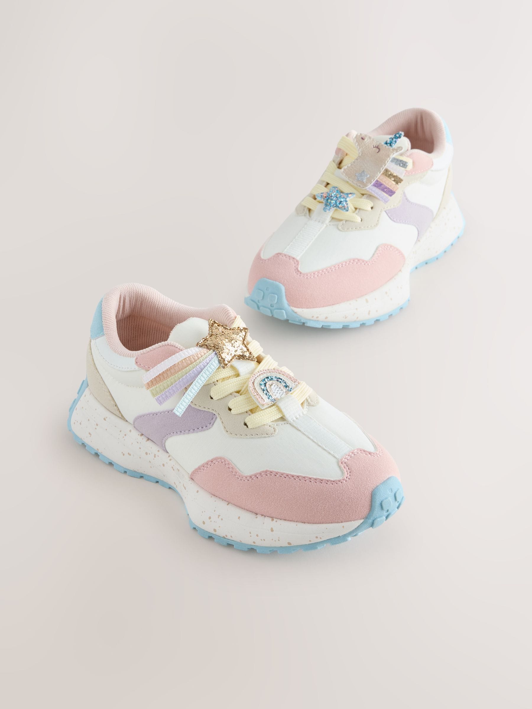 Roze pastel eenhoorn - Vetersneakers met dikke zool