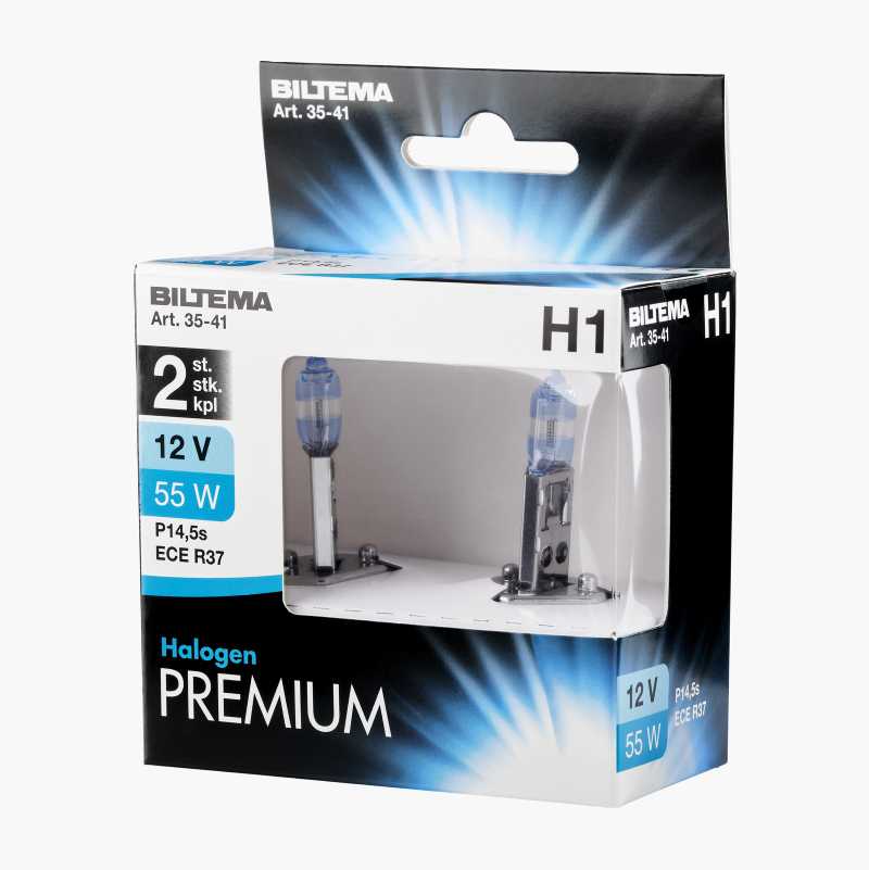 Halogenpære Premium H1, 12 V, 55 W, 2 stk.