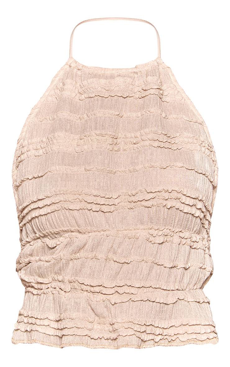 Beige Top Caraco À Dos Noué Avec Volants
