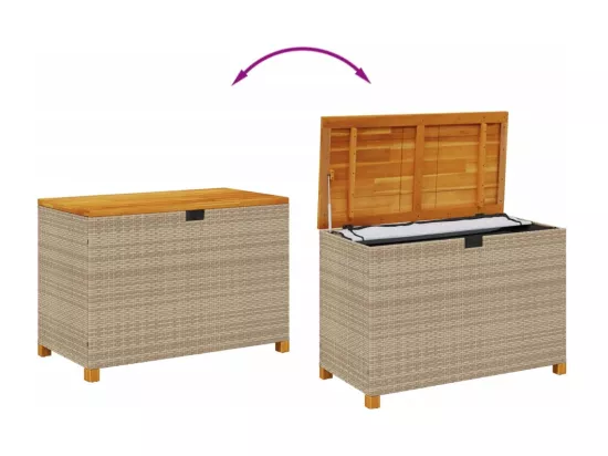 Prolenta Premium - Boîte de rangement de jardin beige résine tressée bois d'acacia