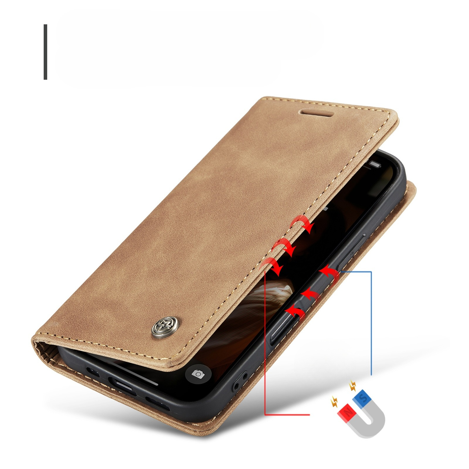iPhone 17 Leder Tasche Flip Wallet Etui mit Kartenfächern - Hellbraun