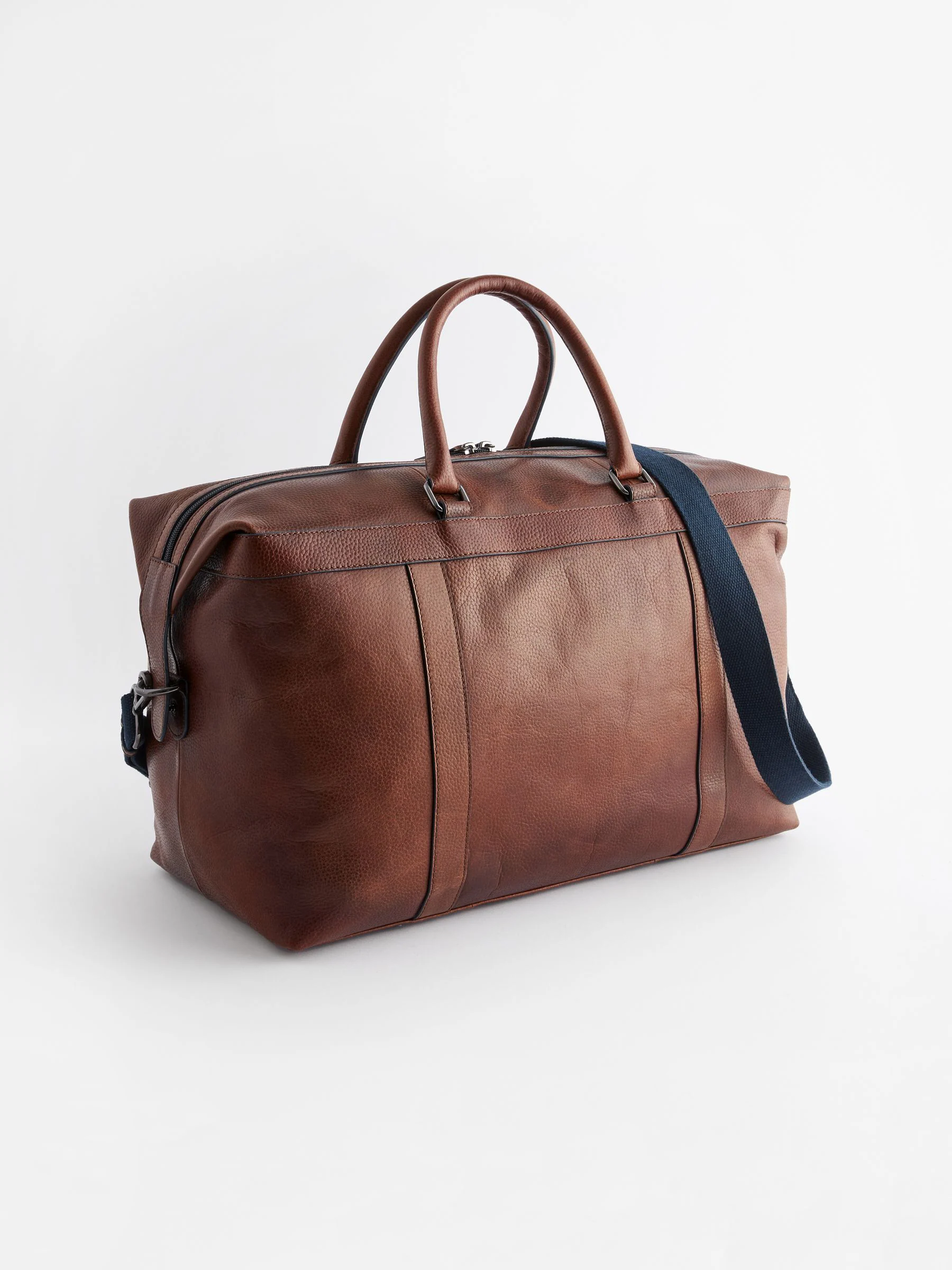 Lichtbruin/marineblauw - Leather Weekend Holdall Bag