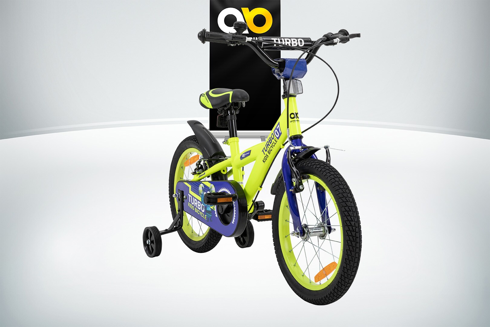 Actionbikes Kinderfahrrad Turbo 16 Zoll, Stützräder, V-Brake-Bremsen, Lenker-/Kettenschutz, Klingel