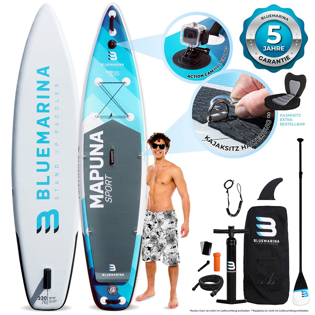 Bluemarina SUP Board Mapuna Sport, Kickpad, Double Layer, Paddel, Pumpe, Rucksack, 5J Garantie