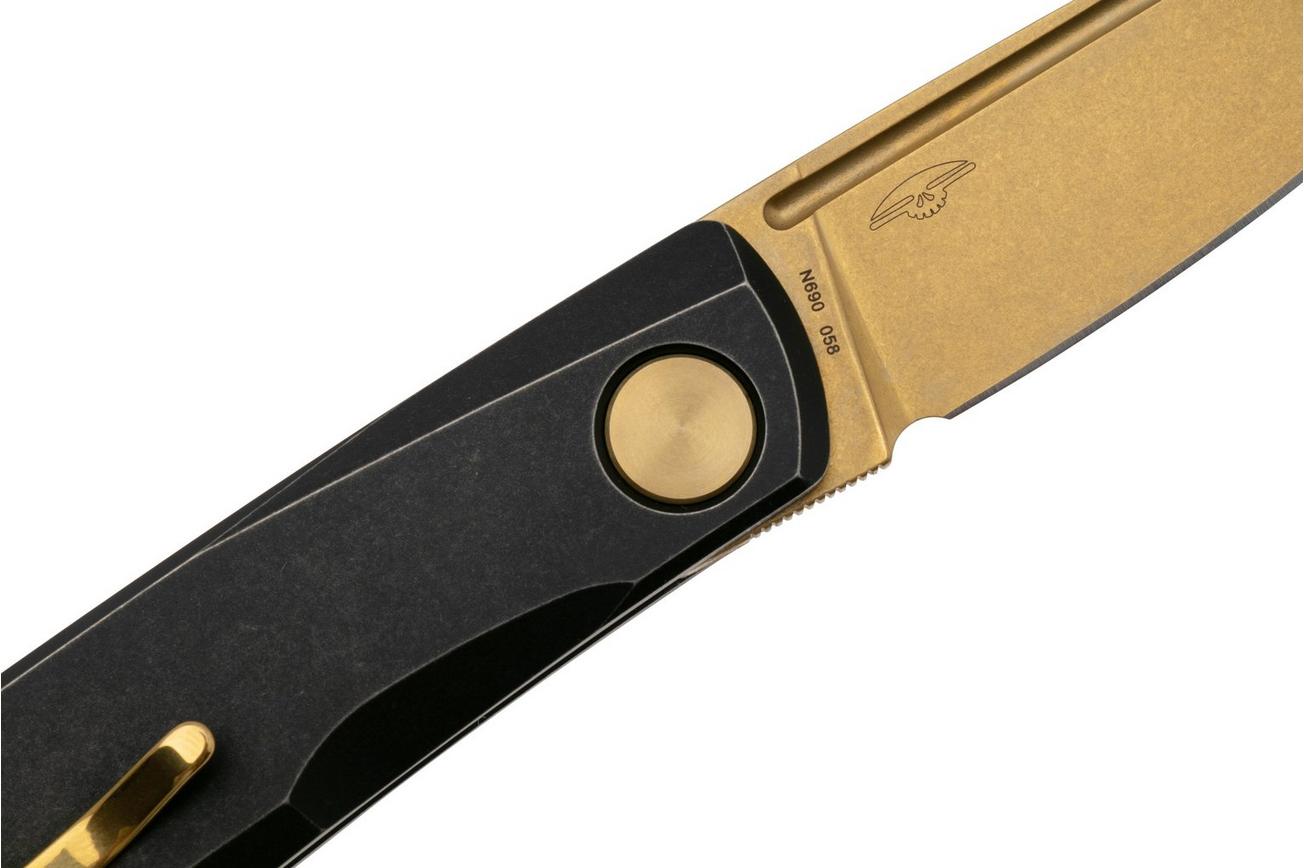 Real Steel Luna Titan 7001BG, Goldwash Böhler N690, Black Titanium Slipjoint, zakmes, Poltergeist Design