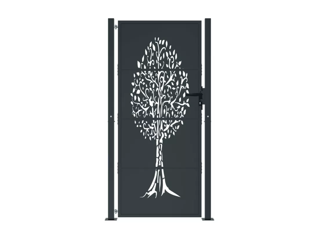 Portail de jardin anthracite 105x180cm acier conception d'arbre
