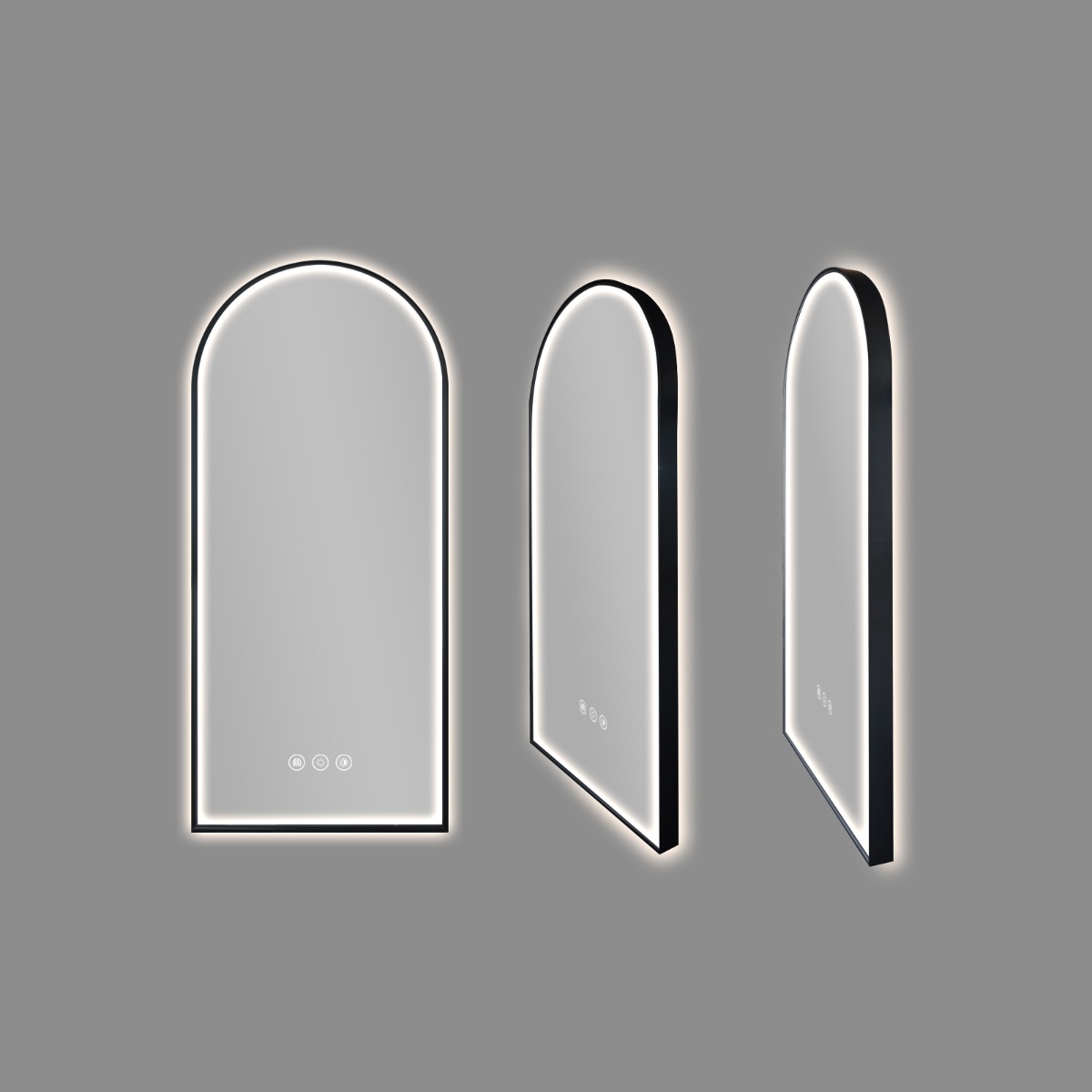 Set van 2 Saniclear Arc toog spiegels met zwarte lijst 45x100cm met verwarming, direct en indirect licht