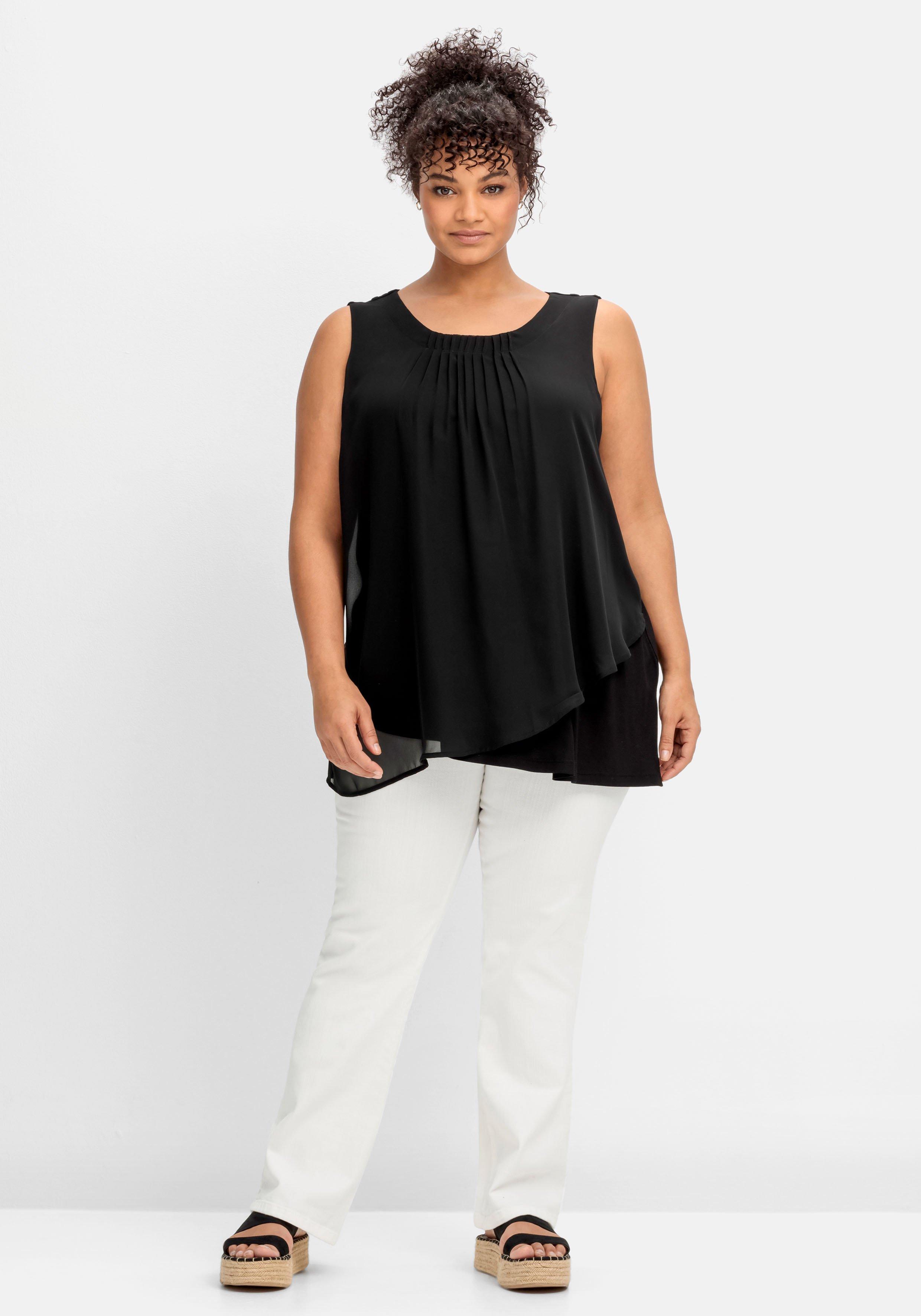 Doppellagiges Top aus Chiffon und Jersey