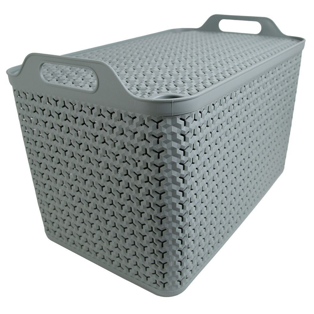 Panière de rangement avec couvercle 42L plastique vert