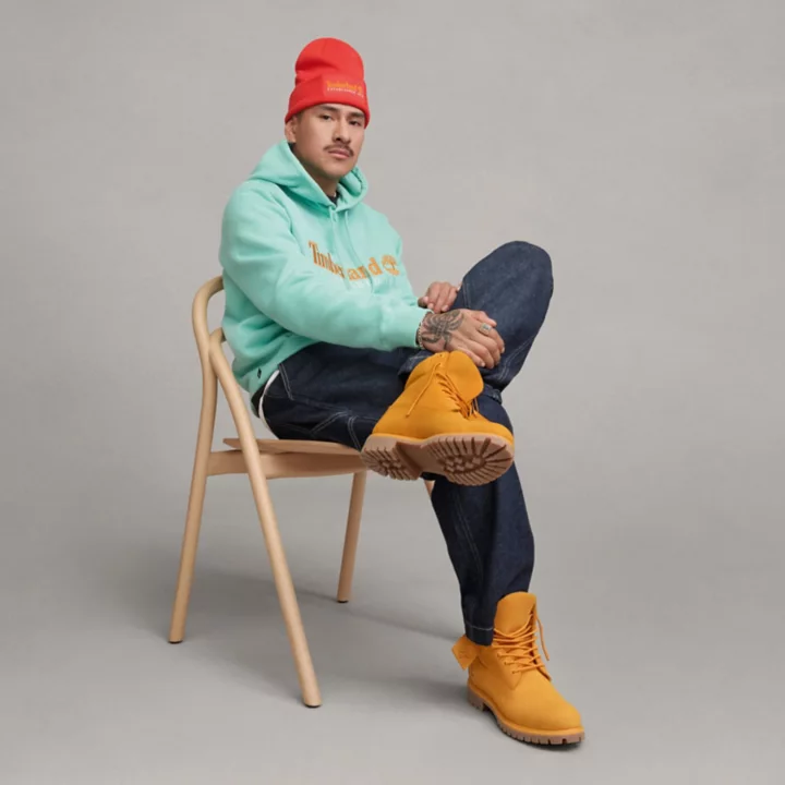 Bota Timberland Premium de 6 polegadas impermeável, edição 50, para homem, na cor laranja.