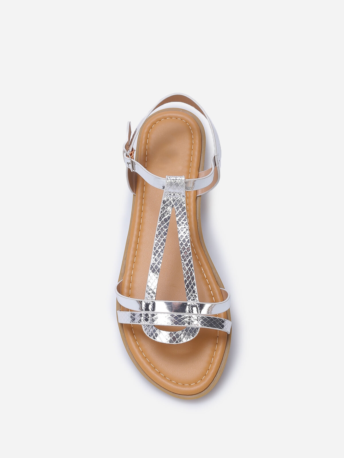 Nu-pieds à brides effet croco grandes tailles- Argenté